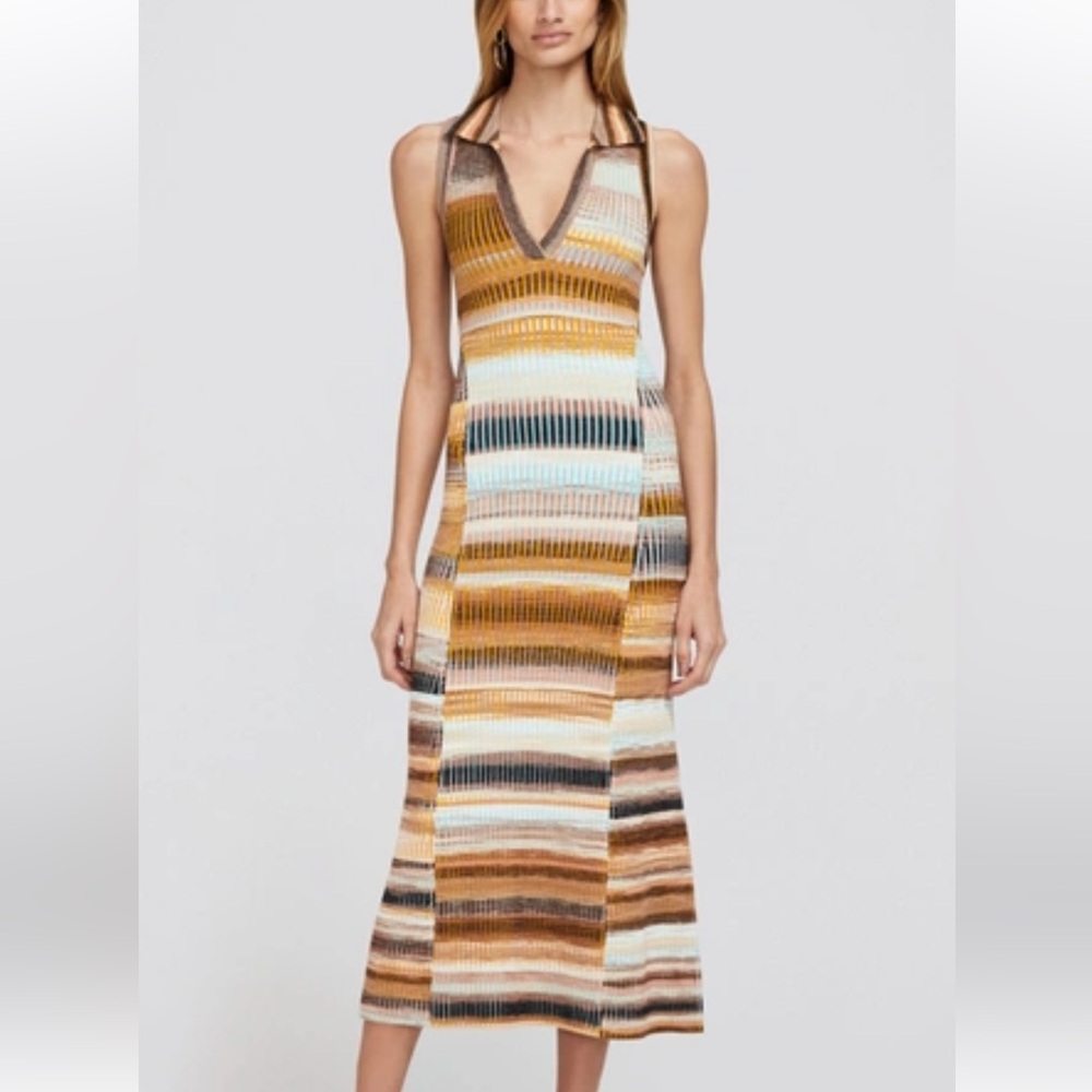 SIMKHAI Emiliana Space-Dyed Knit Midi Polo Dress